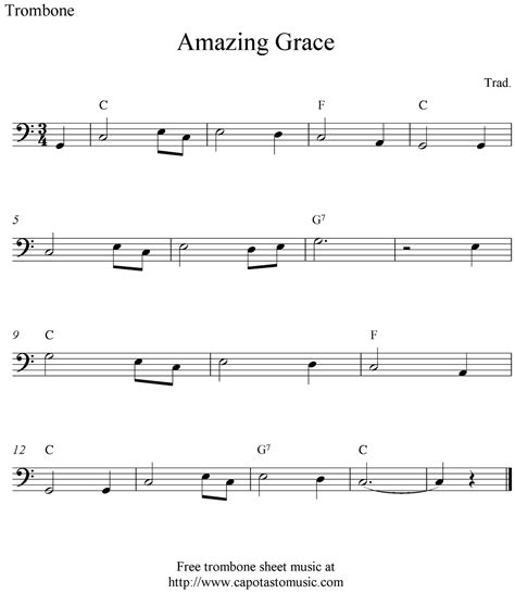 Easy Sheet Music For Beginners Amazing Grace Free Trombone Sheet Music