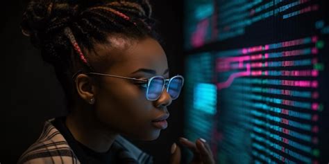 Programador de codificação de mulher negra afro americana usando