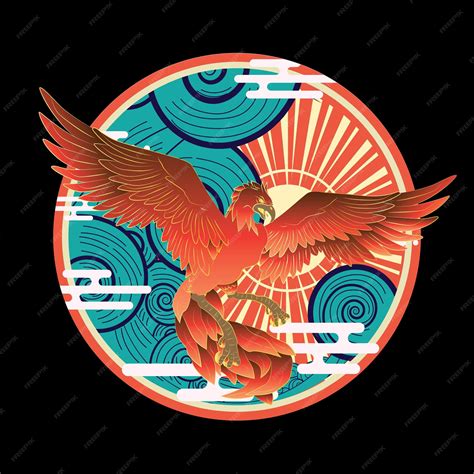 Premium Vector | Phoenix illustration with japanese style background