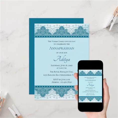 Blue Paisley Annaprashan First Rice Invitation Zazzle