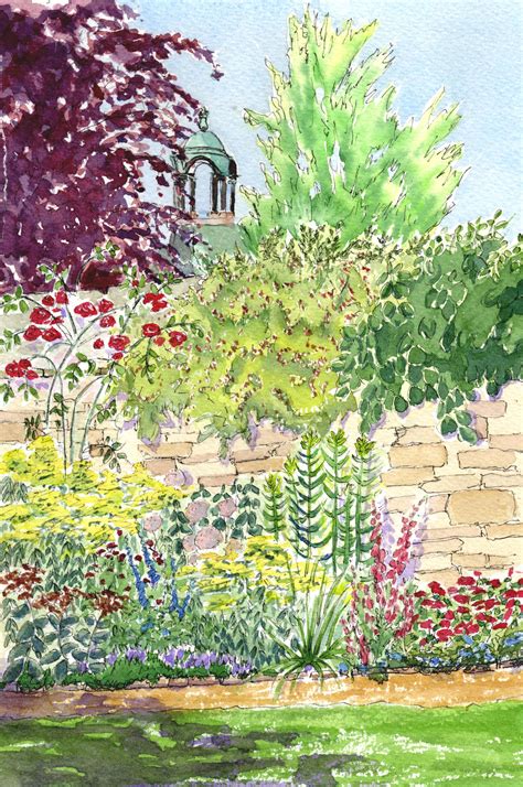 Wadham College Gardens: Pen and Watercolour Pen And Watercolor, Gardens ...