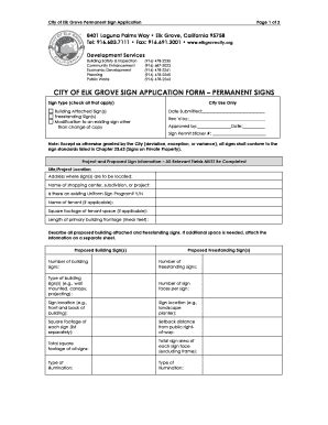 Fillable Online City Of Elk Grove Sign Application Form Permanent Signs