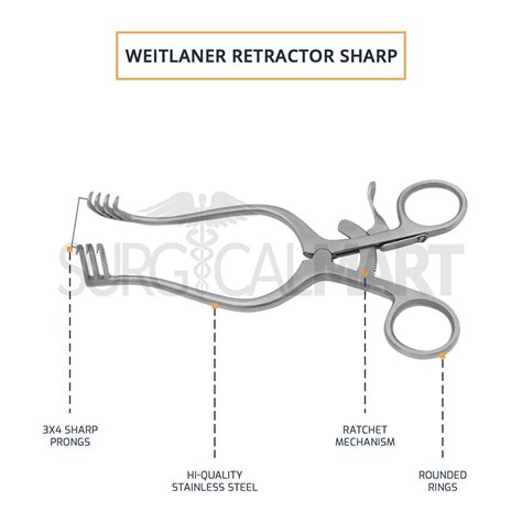 Weitlaner Self Retaining Retractor 3X4 Prong Sharp 6.5"