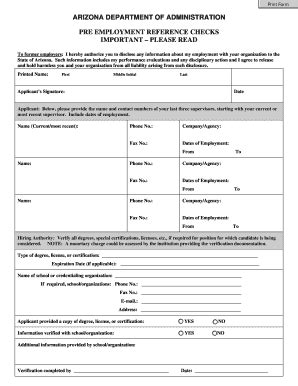 Pre Employment Reference Check Form Hr Az Fill Out And Sign Printable