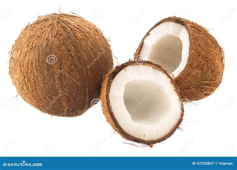 Round Coconut And Cracked Coconut Fruit Stock Image Image Of