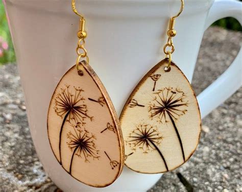 Butterfly Earrings Wood Burned Earrings Teardrop Wood Etsy Wood