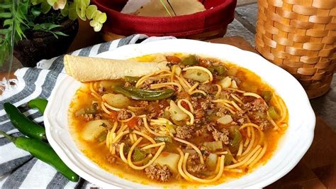 FIDEO WITH GROUND BEEF AND POTATOES Sopa De Fideo Con Carne