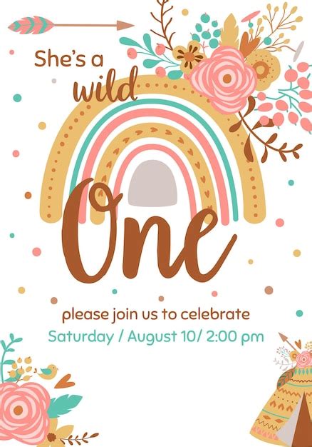 Tarjeta de invitación boho para niños invitación de cumpleaños de una