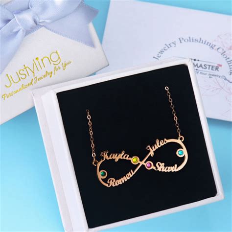 Personalized Infinity 4 Name Necklace With Birthstones Personalized