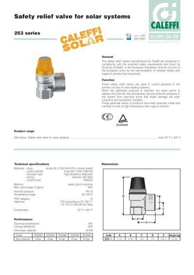 Safety Relief Valve For Solar Systems Caleffi