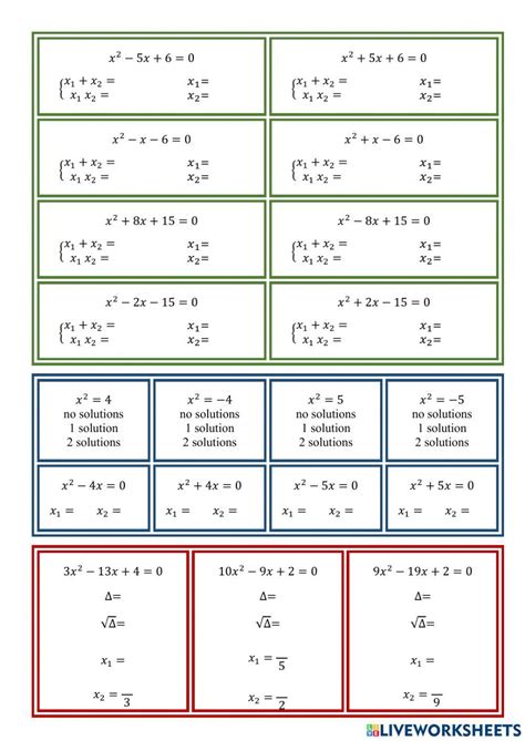 Quadratic Equations Activity For 7 8 Live Worksheets