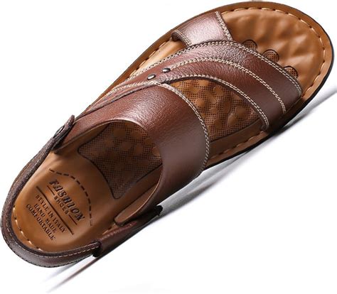 Sandals Herren Echt Leder Rutschfeste Unterseite Weiches Gummi Strand