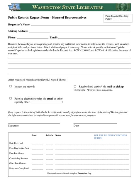 Fillable Online Leg Wa Public Records Request Form House Of