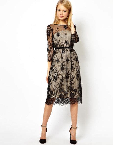 Pretty Scallop Lace Midi Dress In Beige And Black Latest Fashion Clothes