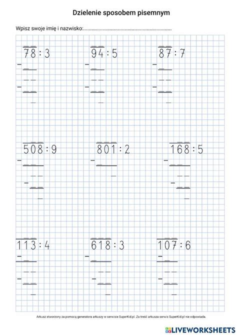 Dzielenie Pisemne Worksheet For Klasa 4 In 2023 Worksheets