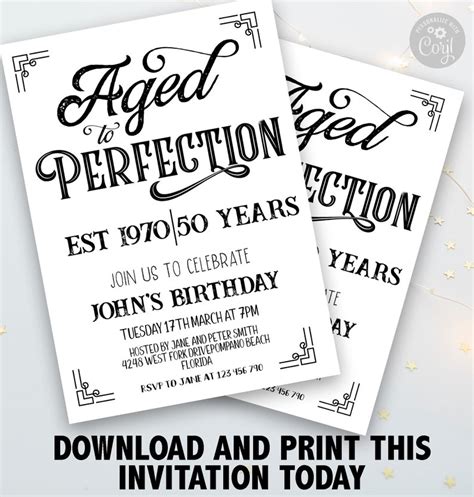 Editable Aged To Perfection Birthday Invitation Any Year Any Etsy