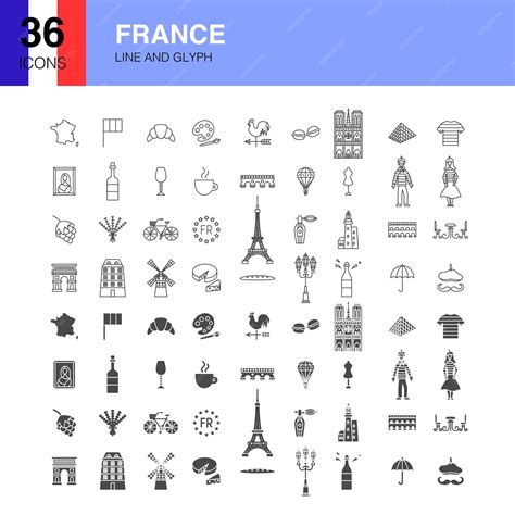 Premium Vector France Line Web Glyph Icons