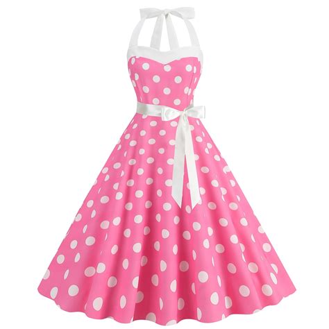 Women S Vintage Rockabilly Dress 1950s Cocktail Party Dress Polka Dot Halter Neck Sleeveless