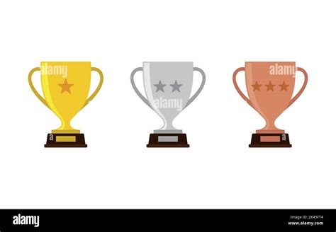 Gold Silver And Bronze Trophy Icons Vector Trophy Cups In Flat Style