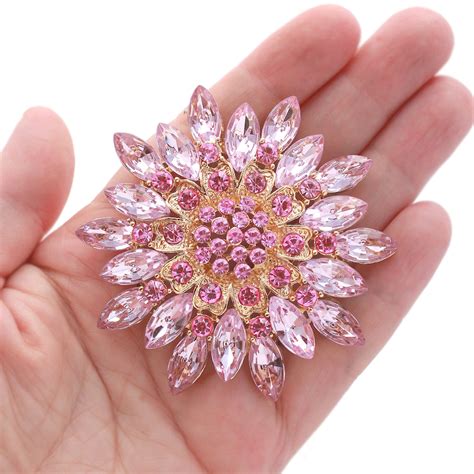 Pink Crystal Brooch, Gold Pink Brooches Pins, Party Dress Pin ...