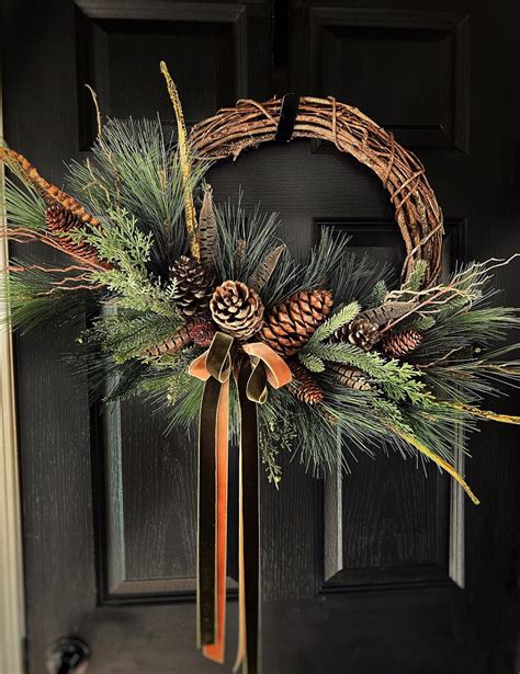 Rustic Winter Wreath With Pinecones and Ribbon Pinecone and - Etsy