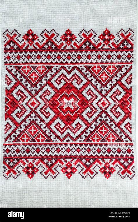 Traditional ukrainian embroidery on ukrainian rushnyk, made of linen ...