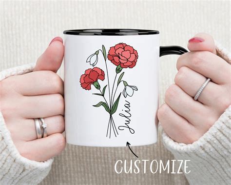 Personalized Birth Flower Coffee Cup With Name Personalized Birth