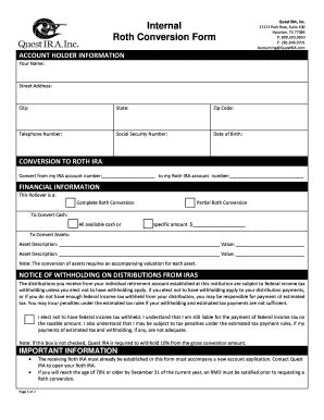 Fillable Online Roth Conversion Form Quest IRA Inc Fax Email Print