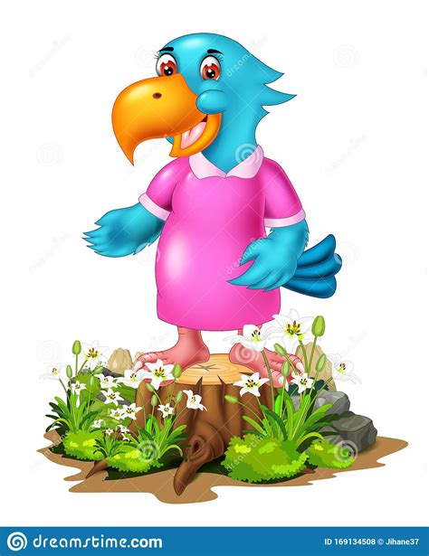 Un Pájaro Azul Gracioso Vestido De Rosa Stock de ilustración