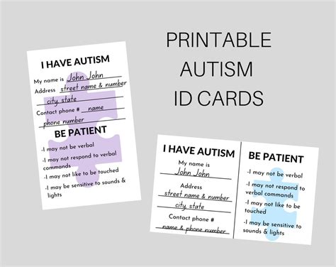 Autism Id Card Medical Card Autism Medical Card Child Etsy