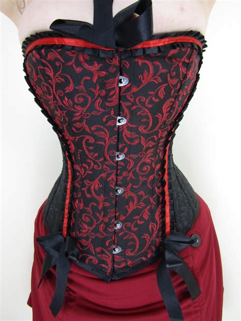 Custom Made Red And Black Damask Overbust Corset Dotty After Midnight