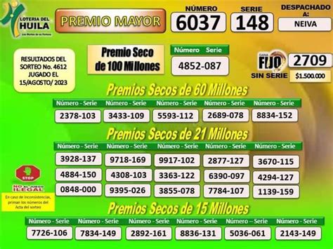 Resultado Loter A Del Huila Ltimo Sorteo De Hoy Martes De Agosto