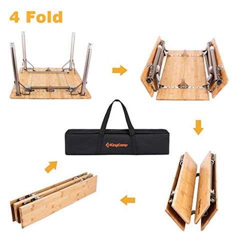 Kingcamp Bamboo Folding Table With Carry Bag Fold Heavy Duty