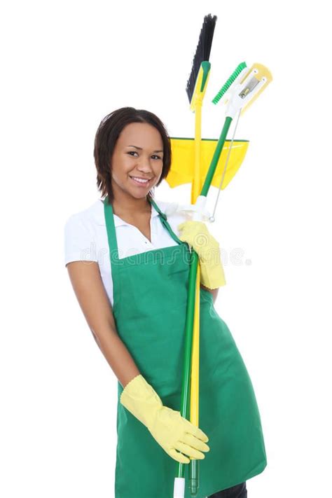 African Woman Maid A Pretty Woman Maid Cleaner Holding Broom Pan And Mop Ad Pretty