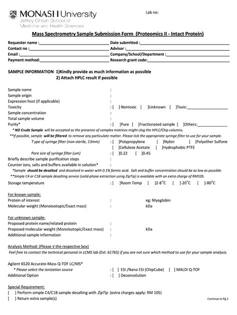 Fillable Online Med Monash Edu Lcms Request Form Intact Protein