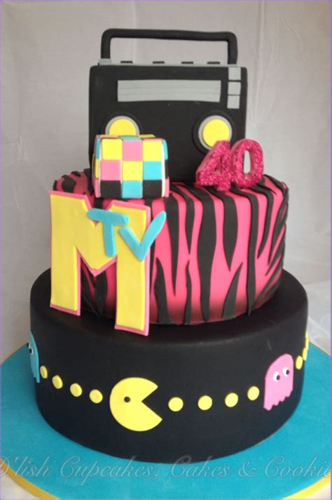 80 S Cake Rubics Cube MTV Pacman 40th Birthday Cakes 40th