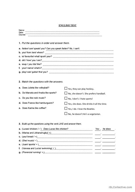 Personal Questions Verb Like English Esl Worksheets Pdf Doc