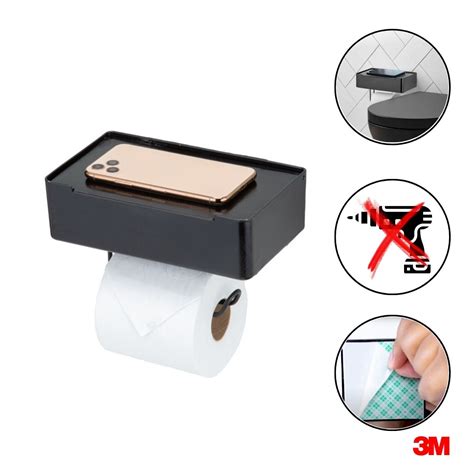 Porta Papel Higiênico Lenço Umedecido e Suporte Para Celular Preto 3M