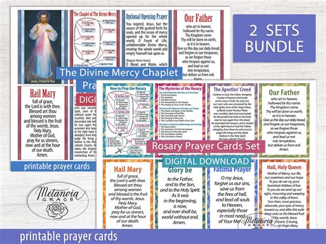 Printable Prayer Cards Bundle, Rosary Prayer Cards, Divine Mercy ...