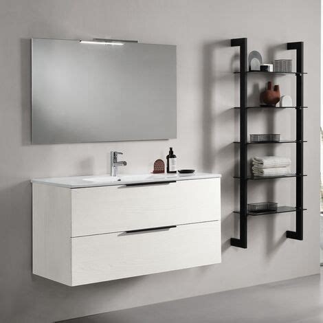 Mobile Bagno Sospeso Con Doppio Cassetto BALI 100 Cm Olmo Bianco