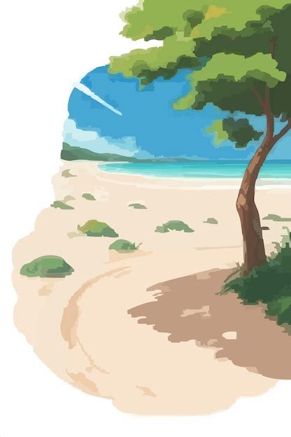 Una Pintura De Una Escena De Playa Con Tortugas En La Playa Vector