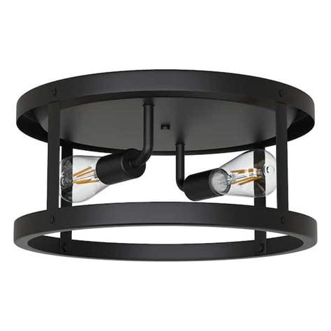 Briignite 2 Light 12 6 In Matte Black Drum Flush Mount Ceiling Light Hr Cl04001aa 11 The Home