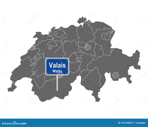 Map of Switzerland with Road Sign of Valais Stock Vector - Illustration of white, vector: 181244857