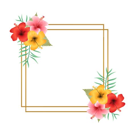 Luxury Golden Frame With Vector Hibiscus Flowers Png Free Luxury