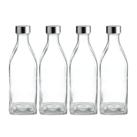 34 Oz Square Glass Water Bottles Stainless Steel Leak Proof Lid Bpa Free 4 Pack Of Reusable