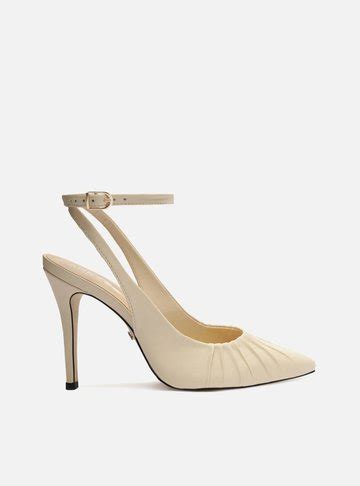 Scarpin Off White Couro Salto Alto Fino Slingback Arezzo