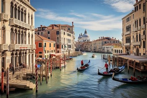 Arquitetura Histórica De Veneza E Gôndolas Icônicas Foto Premium