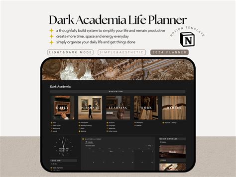 Notion Template Life Planner All In One Dark Academia Planer Notion