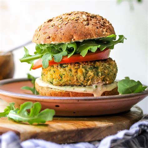 Zucchini Chickpea Veggie Burgers With Tahini Ranch Sauce