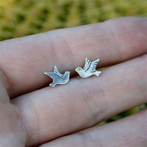 Sterling Silver Post Earrings Facing Birds Etsy